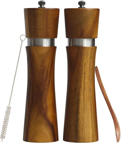 Vista 6 de 2 Pieces Acacia Wood Manual Pepper Grinder and Sea Salt Mill Set Handheld Spice Tool for Kitchen(GStraight Tube)