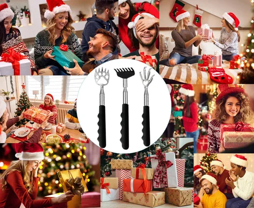 Vista 7 de Yeipis Paquete de 3 rascadores de espalda de metal portátil telescópicos con asas de goma, herramienta de masajeador de espalda extensible