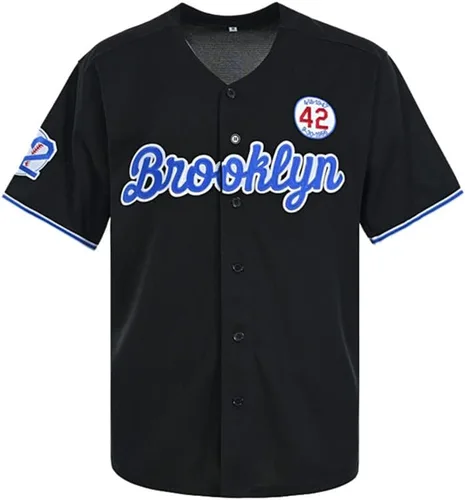 Vista 2 de Camiseta negra de béisbol con botones de los años 90, diseño de leyenda 42