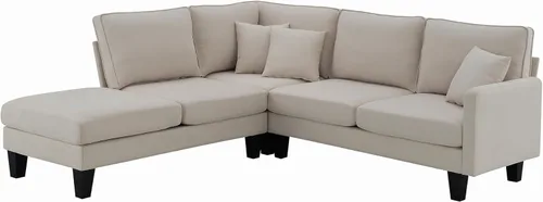 Vista 30 de Sofá modular en forma de L de 100.7 pulgadas con otomana extraíble, modernos sofás de 3 plazas con dos reposabrazos y patas de metal, cómoda tela