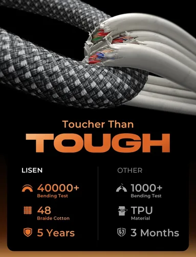 Vista 6 de LISEN Cable USB C, paquete de 5 cables USBC a USBC [0.5 pies] para iPhone 17 16e 15 Pro Max, cable de carga rápida de 60 W C a C para Galaxy Negro