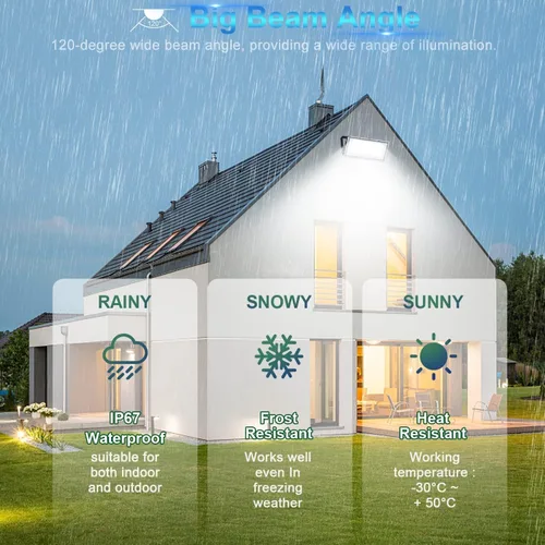 Vista 2 de 100W LED Flood Light Outdoor, Super Bright 10000LM LED Stadium Lights with Wide Lighting Angle, 7000k Daylight White, IP67 Waterproof Security