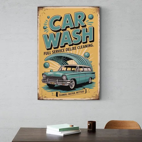 Vista 6 de Deluxe Car Wash Service Full Service Vintage Poster Retro Auto Cleaning Wall Art for Garage Or Coffee Bar Canvas Posters Unframe