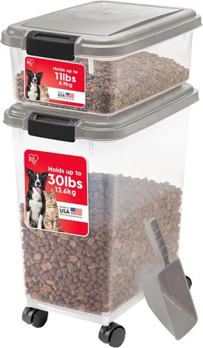 Vista 12 de IRIS USA Contenedor hermético de almacenamiento de comida para perros combinado de 30 libras y 11 libras, caja apilable para premios, cuchara de 2