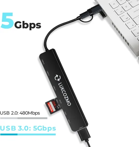 Vista 2 de Estación de acoplamiento USB C con Ethernet, estación de acoplamiento 8 en 1 a adaptador HDMI, Displayport, lector de tarjetas SD TF, USB, 100W PD