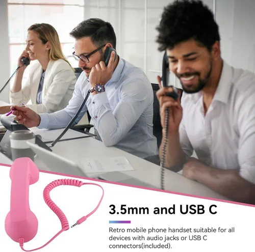 Vista 3 de Auricular de teléfono para teléfono celular, teléfono retro rosa con conector de 0.138 in, receptor de teléfono móvil, auriculares antiguos