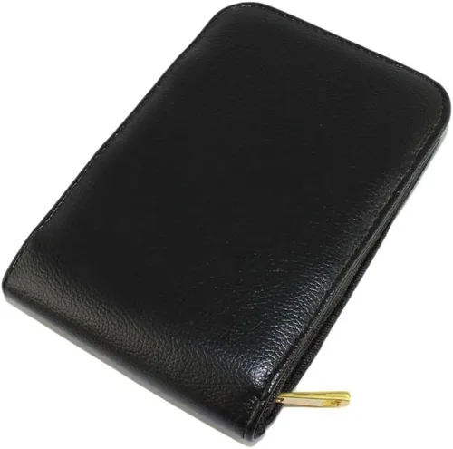 Gullor Estuche para pluma estilográfica para 12 bolígrafos de cuero negro con cremallera dorada