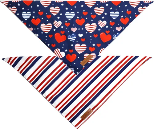 Vista 3 de Realeaf Bandanas para perros del 4 de julio, paquete de 2, bufanda reversible con bandera estadounidense para machos y hembras, tela duradera
