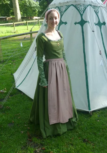 Vista 5 de Delantal medieval pionero blanco medio delantal renacentista de lino para mujer