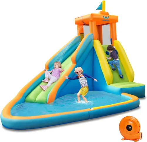 BOUNTECH - Tobogán acuático inflable para niños y adultos, parque de toboganes acuáticos gigante para diversión al aire libre con piscina para