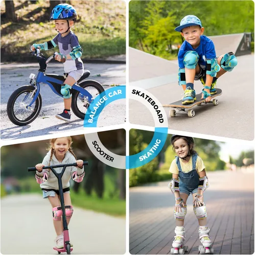 Vista 4 de BOSONER Rodilleras para niños: rodilleras y coderas para niños de 3 a 15 años - Equipo de protección para niñas/niños Azul Gradiente