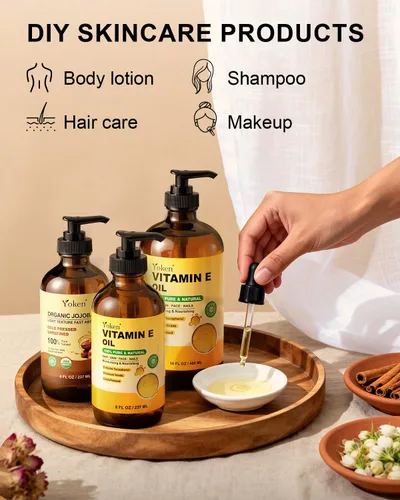 Vista 6 de Yoken Aceite de vitamina E para la piel, cara, cuerpo, cabello, botella de vidrio de aceite vital, aceite puro y natural de vitamina e para la cara