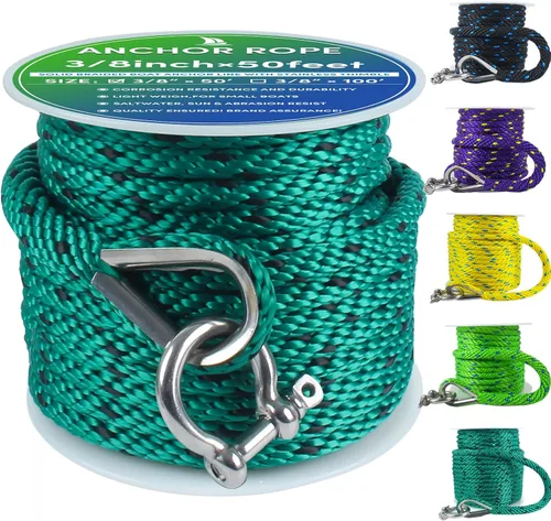 Vista 56 de Cuerda de anclaje premium de 50 pies x 1/2 pulgadas, línea de anclaje trenzada sólida MFP para barco con dedal y grillete - Negro