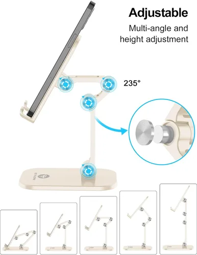 Vista 2 de OCYCLONE Soporte para teléfono, altura y ángulo ajustable, soporte plegable para teléfono celular para escritorio, soporte más alto para iPhone Beige