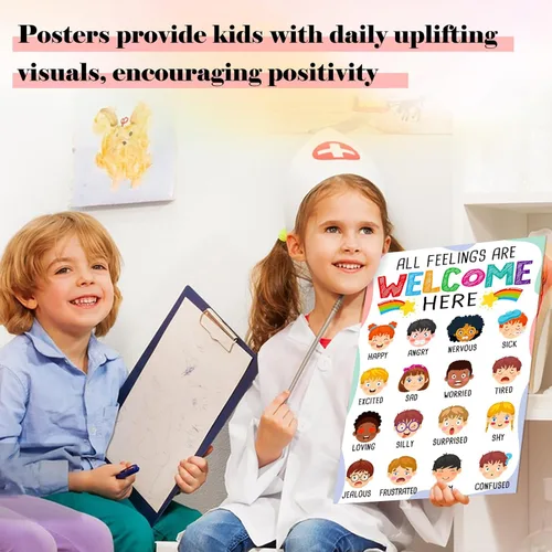 Vista 5 de FLYAB Tabla de sentimientos para niños – 11.2 x 16.5 pulgadas, decoración de aula de emociones elementales, póster de aprendizaje de salud mental