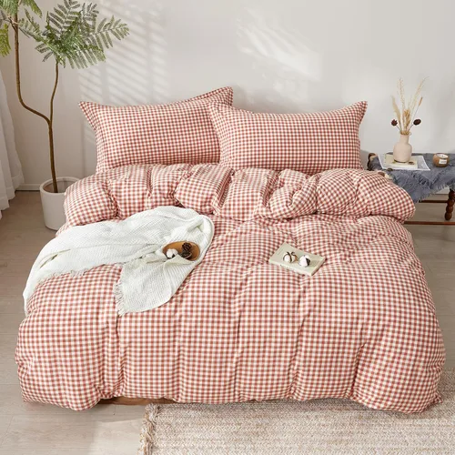 Vista 221 de SAPHREAS Juego de funda de edredón de algodón, tamaño King, a cuadros color gris oscuro y gris, geométrico, 3 piezas, 1 funda de edredón y 2 fundas