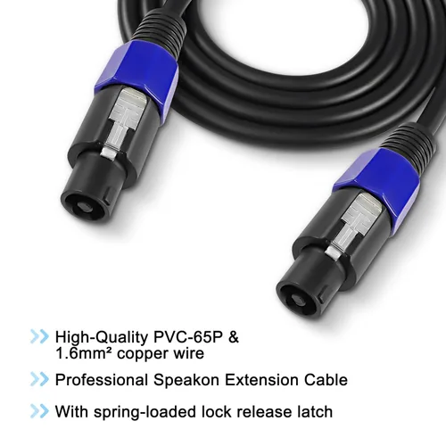 Vista 4 de MEIRIYFA Cable de extensión Speakon a Speakon macho a macho Cable de audio de altavoz con bloqueo giratorio para amplificador de altavoz