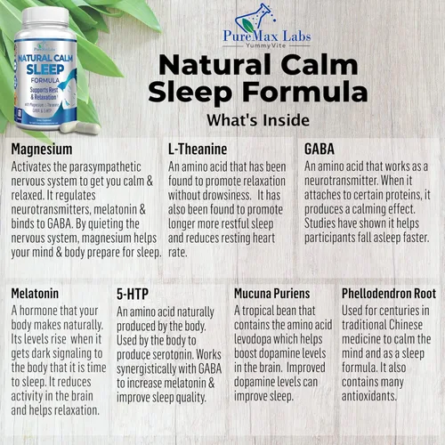 Vista 3 de YUMMYVITE Ayuda natural para dormir con magnesio, L-teanina, melatonina, GABA, 5-Htp Ayuda para dormir Sin OMG - 60 cápsulas