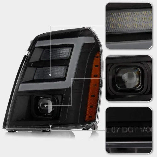 Vista 4 de ACANII - Para [modelo HID/Xenón] 2007-2014 Cadillac Escalade Negro Carcasa Ahumada LED Tubo DRL Proyector Par de Faros