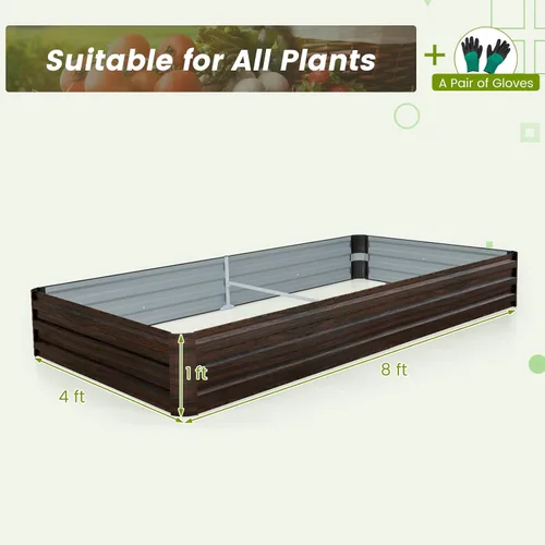 Vista 5 de Giantex Cama de jardín elevada de metal de 8 x 4 x 1 pies, jardinera con bordes protectores, guantes, cama elevada al aire libre para verduras