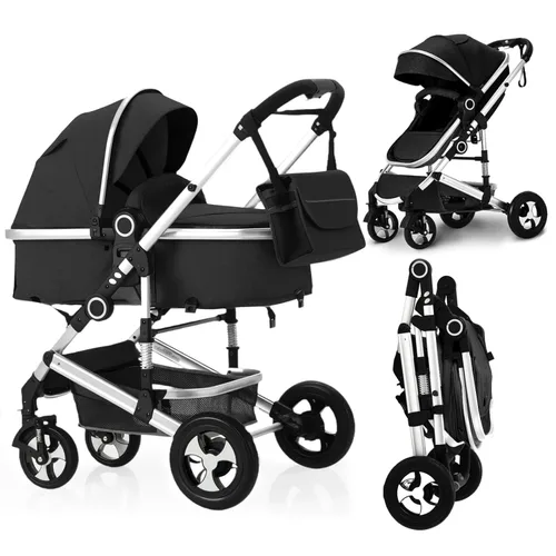 Cochecito de bebé 2 en 1, cochecito convertible con asiento reversible, cochecito plegable para recién nacido, toldo ajustable, cesta de