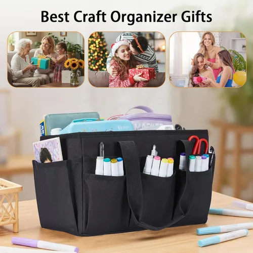 Vista 8 de Bolsa Tote para Manualidades, Organizador de Arte, Caddy de Suministros de Limpieza, Bolsa de Transporte con Asa para Múltiples Propósitos, Caddy