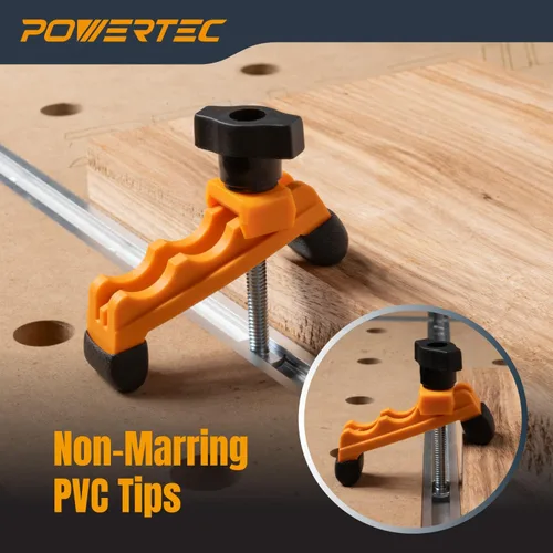 Vista 5 de POWERTEC 2 abrazaderas de sujeción ajustables, abrazadera de pista en T multiposicionable, abrazaderas de plástico reforzado con 20 pernos de acero