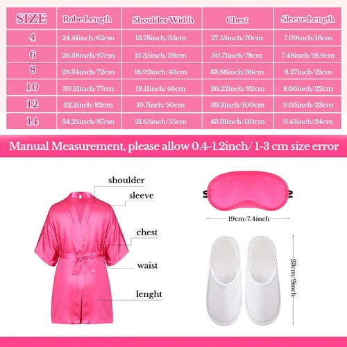 Vista 2 de Vabean 36 piezas de batas de fiesta para niñas, pantufla con los ojos vendados de seda, satén, spa, corto, kimono, bata de dormir, cubierta
