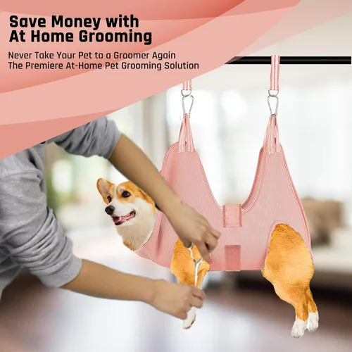 Vista 6 de Potens' Pet Hamaca de aseo para perros con correa de seguridad, hamaca mediana para recortar uñas