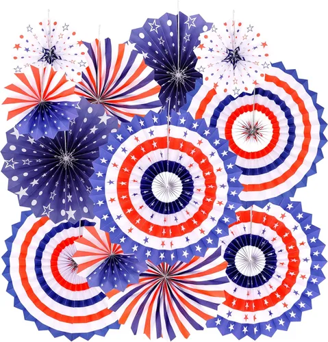 Decoración para fanáticos de papel para colgar del Día de la Independencia, Día Nacional, temática patriótica americana, fiesta de cumpleaños,