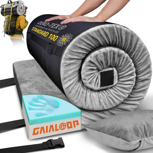 Vista 34 de GAIALOOP Colchón de Espuma Viscoelástica de 3 Pulgadas para Acampar, Almohadilla de Dormir de Doble Capa Gruesa para Coche, Tienda, Cama