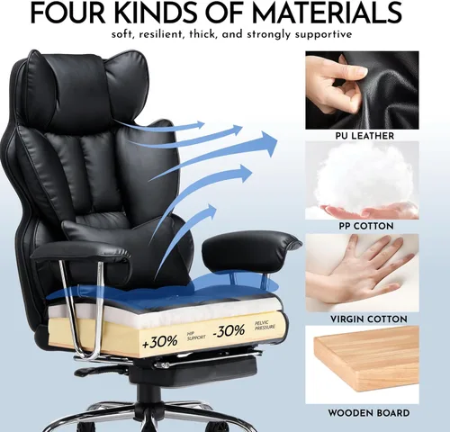 Vista 6 de Efomao Silla de oficina grande y alta, silla ejecutiva de respaldo alto resistente de 400 libras con asiento extra ancho de 23.6 pulgadas, silla