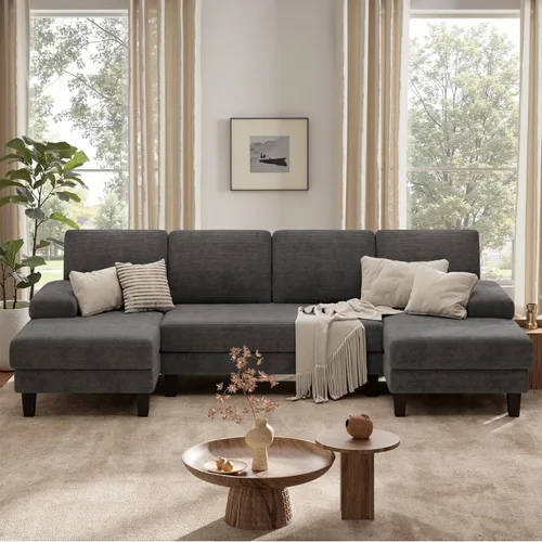 Vista 12 de Sofá modular en forma de U para sala de estar, sofá modular moderno con diván doble, sofá cama clásico para apartamento, marrón oscuro