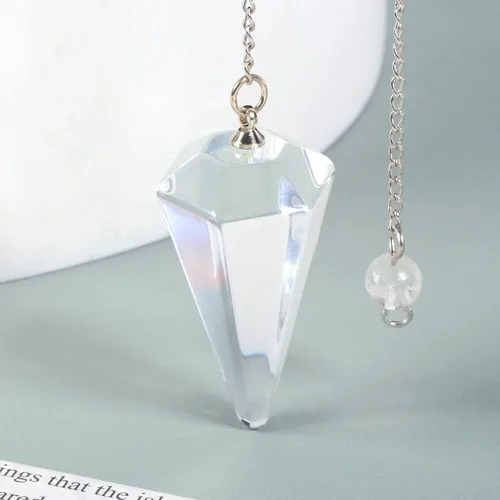 Péndulo de punta de cristal de cuarzo transparente para sanación, radiestesia, equilibrio de energía, chakra, adivinación para meditación 37mm