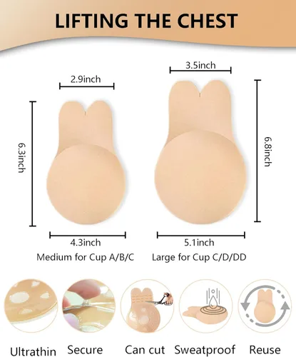 Vista 5 de Sticky Bra Adhesive Nipple Covers Invisible Lift Up for Large Push Up Strapless Backless Bras for Women Black