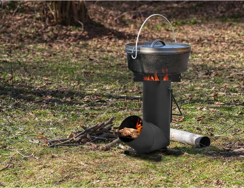 Vista 3 de Stanbroil Estufa de cohete portátil, estufa de leña para cocinar al aire libre, patio trasero, campamento y fuera de la red