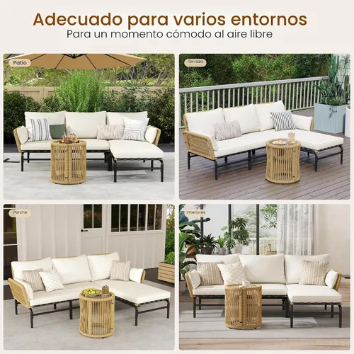 Vista 6 de Yaheetech - Juego de 3 piezas en forma de L, muebles de patio al aire libre