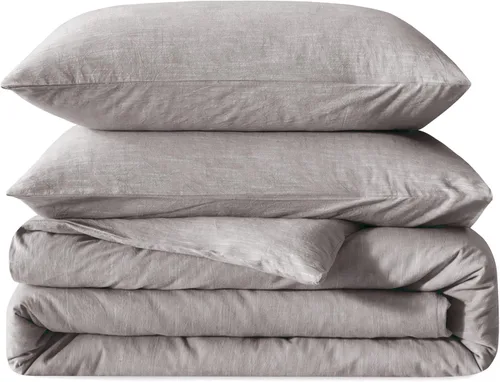 Vista 11 de BFS HOME Funda de edredón de lino tamaño King, mezcla de lino de algodón suave y transpirable, juego de ropa de cama de 3 piezas con 2 fundas