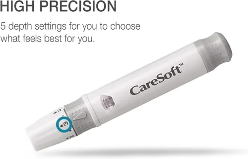 Vista 3 de CareSoft Dispositivo de punción - Compatible con kit de monitoreo de glucosa en sangre CareSens y la mayoría de lancetas diabéticas