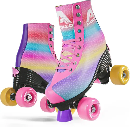 APOLLO Patines de ruedas – Patines retro para niñas y mujeres – Patines cuádruples ajustables con tacón alto – Disco Quads