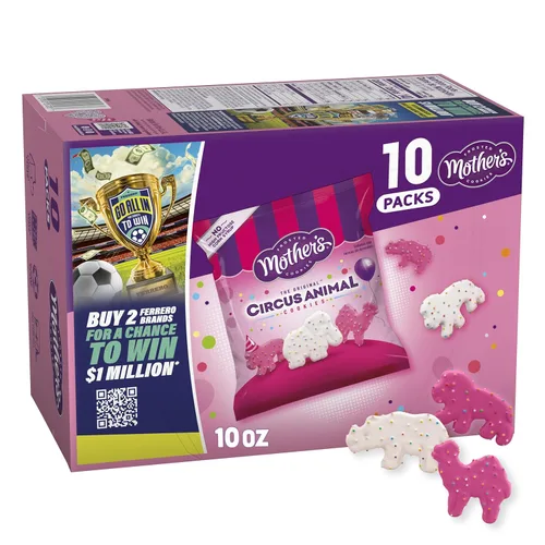 Mother's Original Circus Animal, galletas de animales esmeriladas con chispas de arcoíris, 10 paquetes, 1 onza cada una