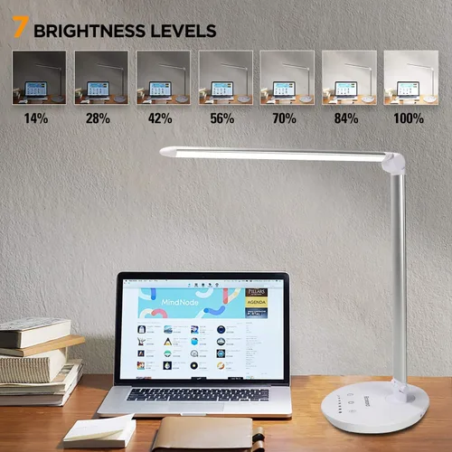 Vista 4 de Lámpara de escritorio LED, lámparas de mesa portátiles, 10 W súper brillantes, 5 modos de iluminación, 7 niveles de brillo, lámpara de escritorio