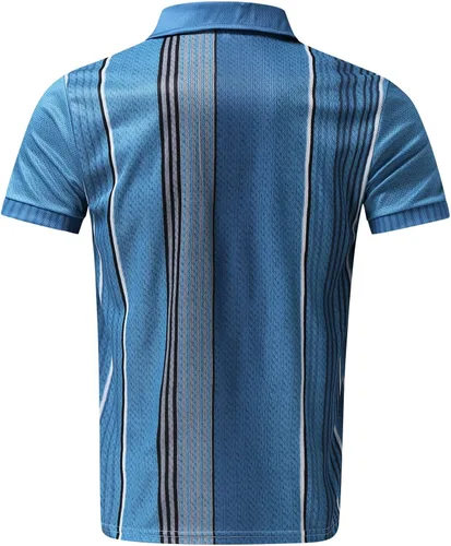 Vista 5 de Camisa polo de manga corta para hombre, blusa casual con botones, ajuste ajustado, color de contraste, camisetas básicas de golf, camisetas polo
