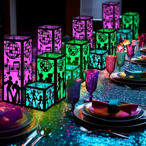 Vista 7 de Rossesay 12 juegos de centros de mesa musicales para mesa, 3 tamaños, notas musicales, cajas de linternas de papel, ideas de mesa para decoración