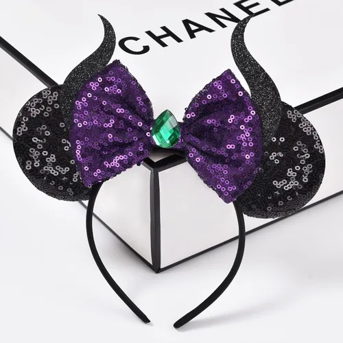 Vista 5 de Diadema de lazo con orejas de ratón, diadema de orejas de Minnie con lentejuelas