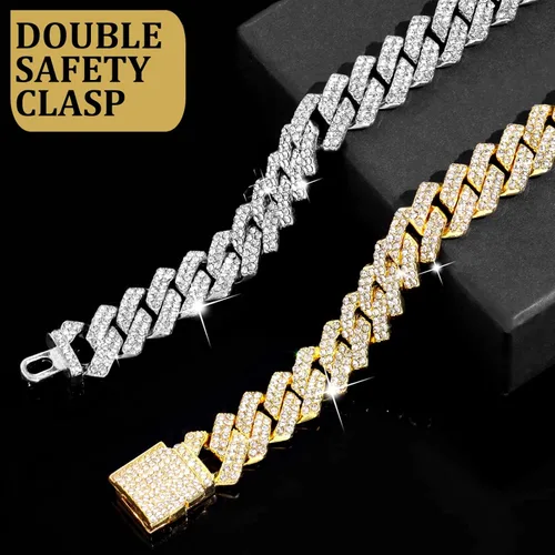 Vista 5 de Collar de Cadena para Perro Collar de Cadena de Metal para Caminar Collar de Eslabones Cubanos para Perro con Hebilla Segura 14MM Collares de Cadena