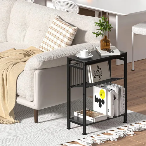 Vista 2 de Mesa auxiliar para espacios pequeños, mesa auxiliar estrecha con revistero ajustable en forma de V, 7.1 pulgadas de profundidad x 17 pulgadas