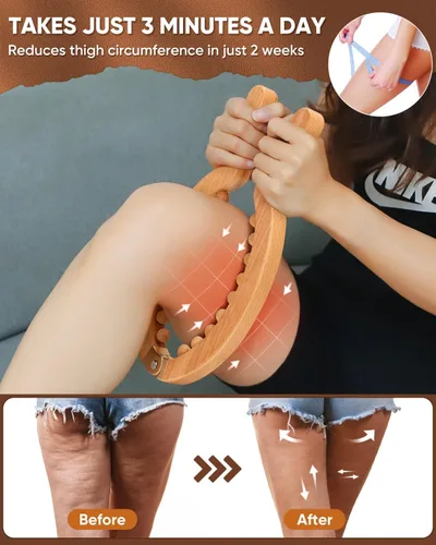 Vista 2 de ONUEMP Removedor de celulitis de madera para piernas, herramientas de terapia de madera, kit de maderoterapia colombiana para drenaje linfático