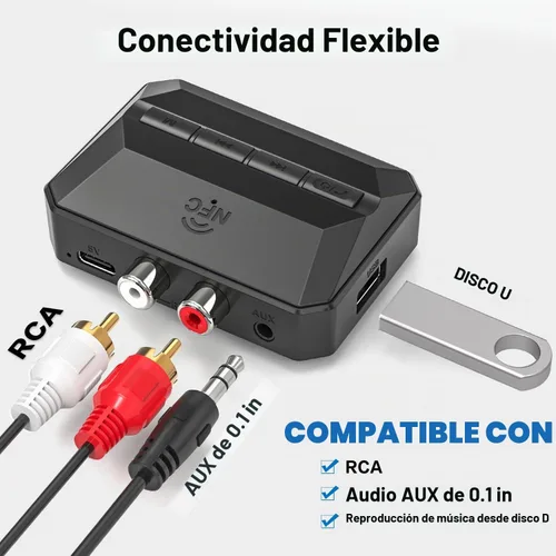 Vista 3 de Receptor Bluetooth, adaptador de audio inalámbrico con Bluetooth 5.3