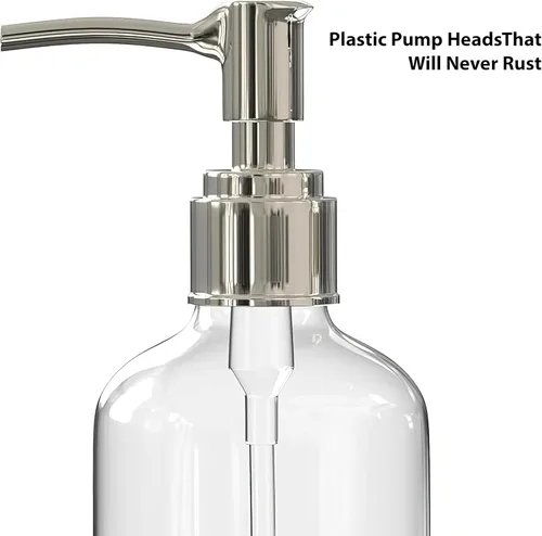 Vista 4 de Botellas dispensadoras de jabón transparentes recargables con bomba, 16 onzas (paquete de 3) Contenedores redondos de plástico Boston sin BPA